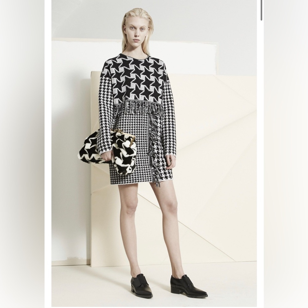 RARE Farm Rio Brazil Exclusive Merino Wool Patchwork Dress Fringe Pockets NWT